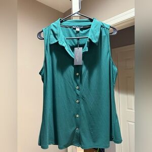 Tommy Hilfiger Sleeveless Green Button-Up Blouse